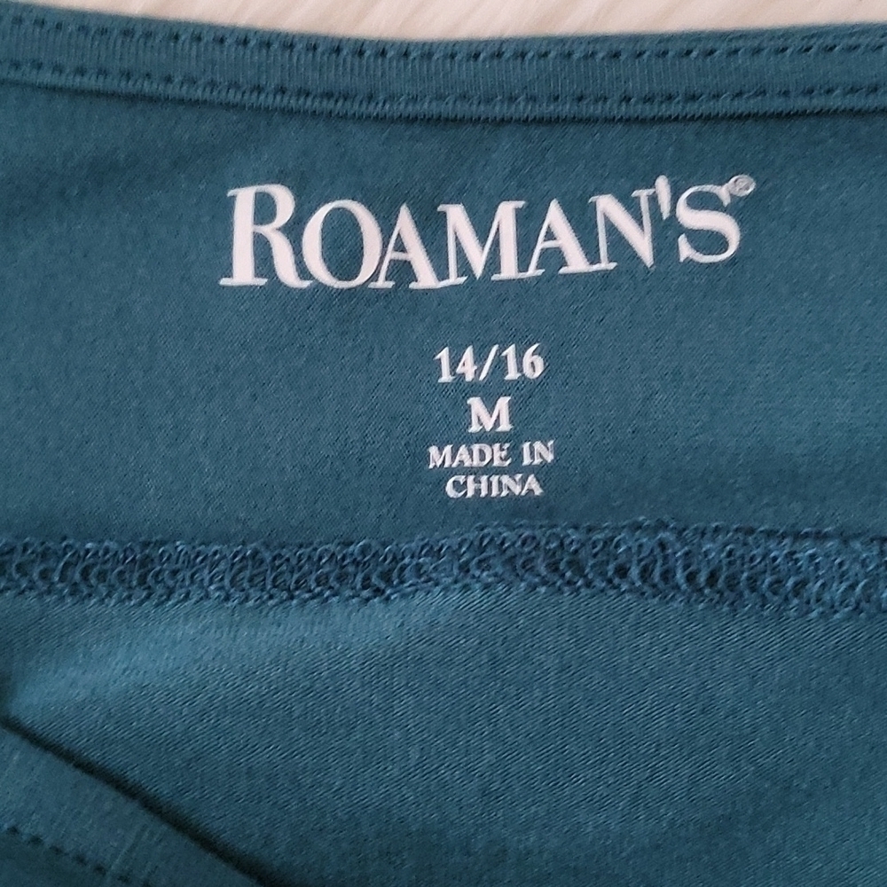 Roaman's asymmetrical teal tunic with dramatic sleeve NWT - Picture 11 of 12